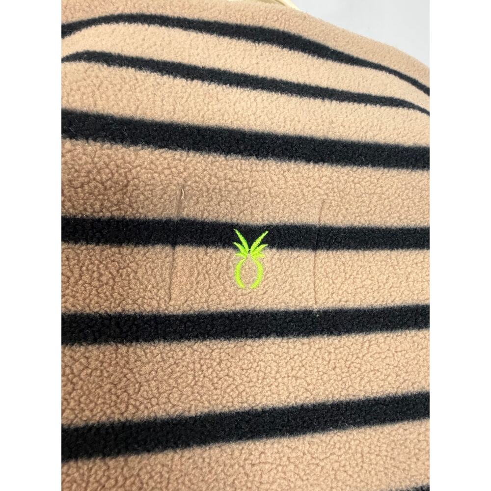Dudley Stephens Bowery Mock Neck Top Khaki Black Stripe Vello Fleece Sz XL - Picture 4 of 9